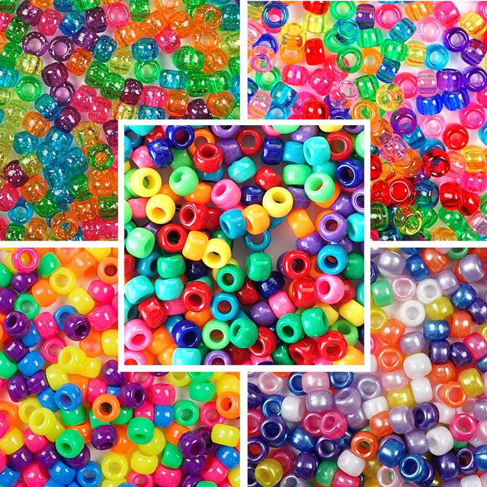 Rainbow Mixes Color Kit, 5 mixes, Plastic Pony Beads 6 x 9mm, 1250 beads total