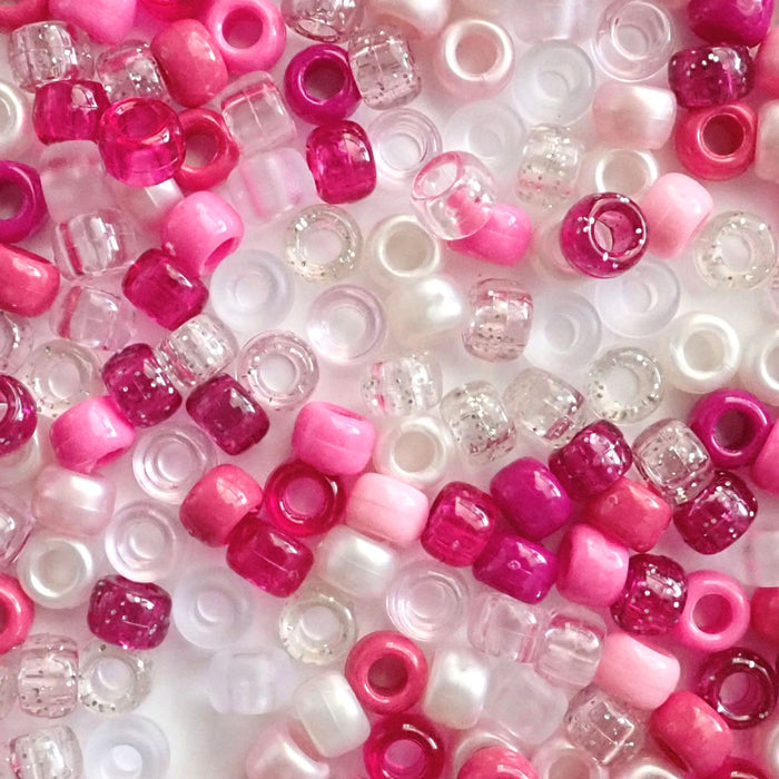 Raspberry Ice Mix Plastic Pony Beads, 6x9mm, 500 beads