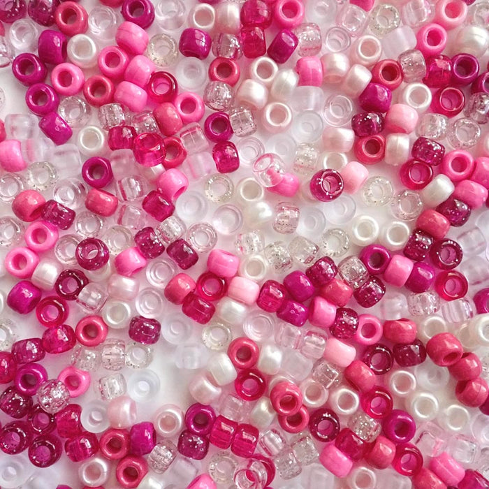 Raspberry Ice Mix Plastic Pony Beads, 6x9mm, 500 beads