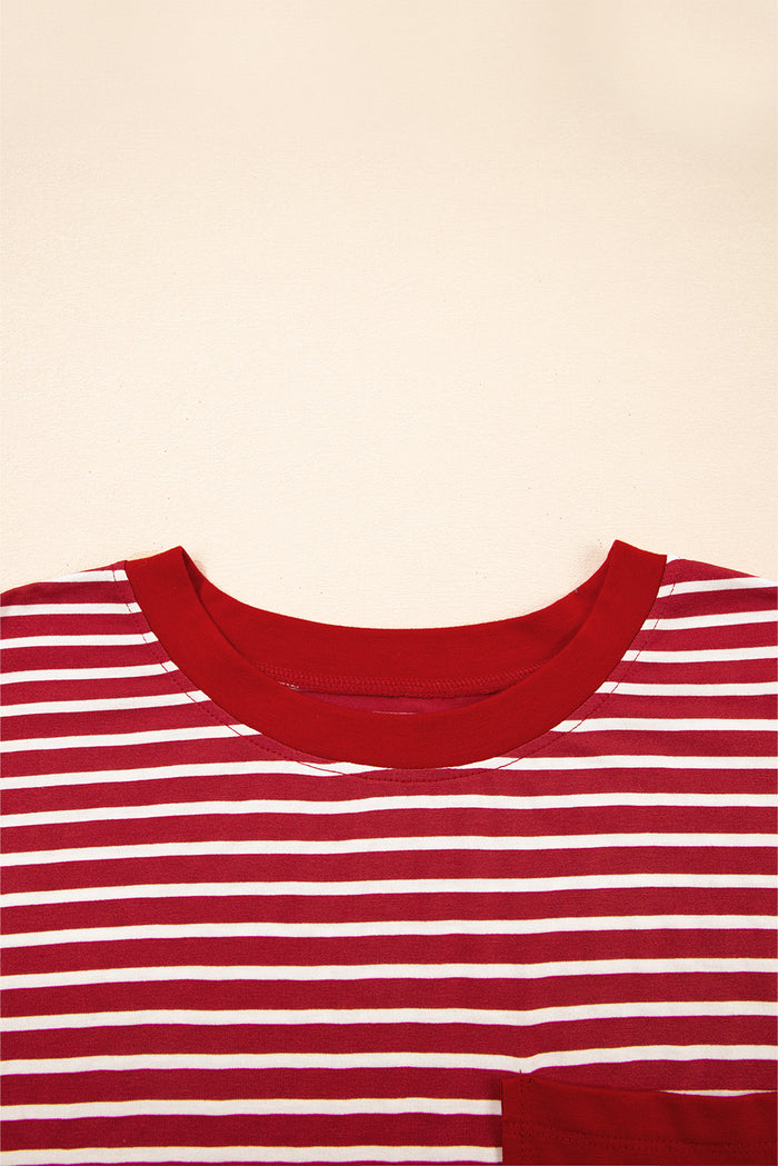Red Stripe Chest Pocket Patch Round Neck Tank Top 🇨🇳