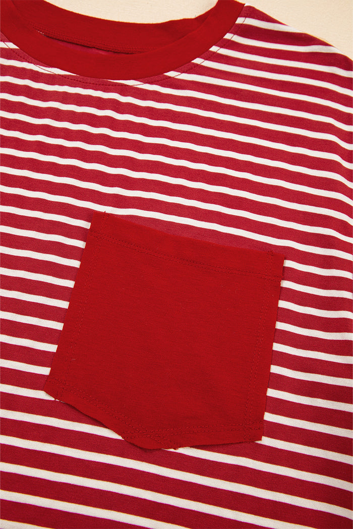 Red Stripe Chest Pocket Patch Round Neck Tank Top 🇨🇳