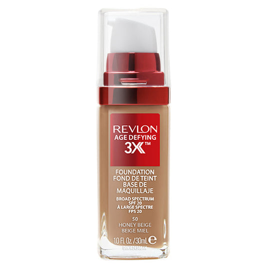Revlon Age Defying 3X Foundation 30ml in 50 HONEY BEIGE - Hydrating, anti-ageing makeup