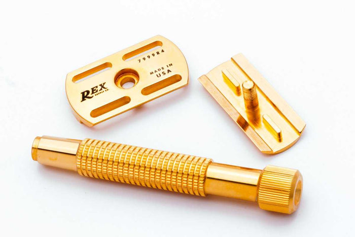 Silver safety razor with textured grip