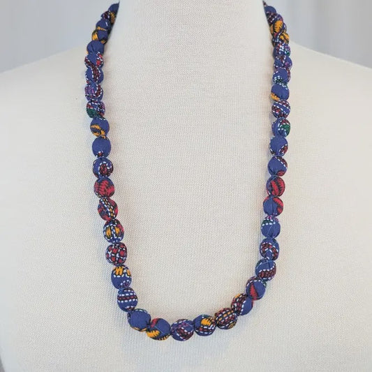 Royal Blue Indian Fabric Handmade Beaded Necklace - Precious Sparkle