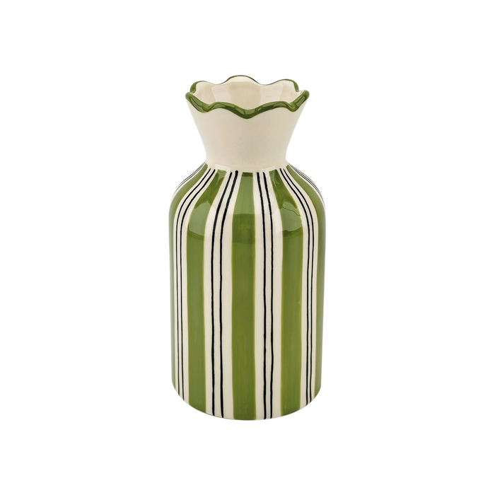 Ruffled-Collar Vase, Khaki-striped - Precious Sparkle