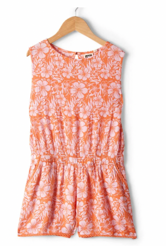 Saltrock Hibiscus - Kids Playsuit - Pink/Orange