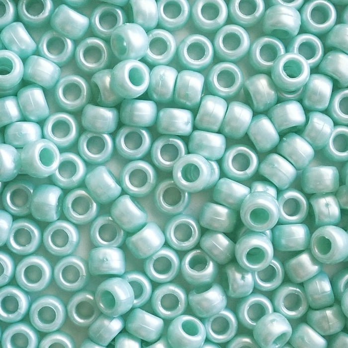 Sea Blue Pearl Plastic Pony Beads, 6x9mm, 500 beads