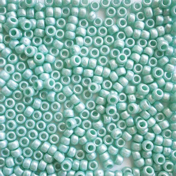 Sea Blue Pearl Plastic Pony Beads, 6x9mm, 500 beads