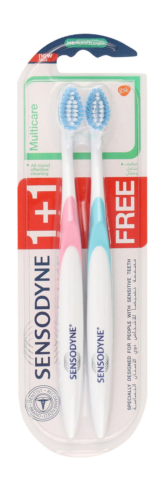 Sensodyne Multicare Pink & Blue Medium Toothbrushes for Sensitive Teeth, 2 Pieces - Makkah Pharmacy