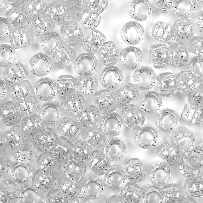 silver glitter 6 x 9mm plastic pony beads in bulk