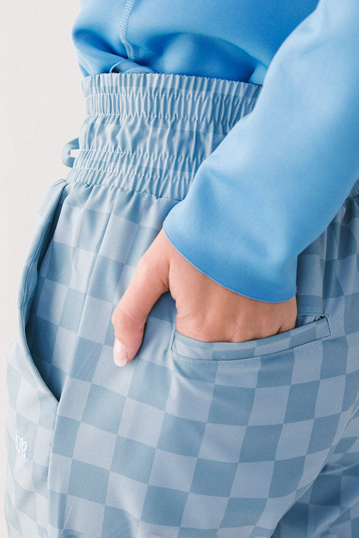 Sky Blue Checkered Elastic High Waist Loose Casual Pants 🇨🇳