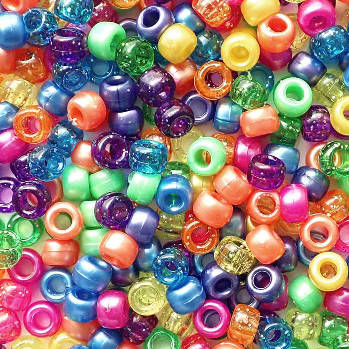 Sparkle & Shimmer Mix Plastic Pony Beads 6 x 9mm, 1500 beads