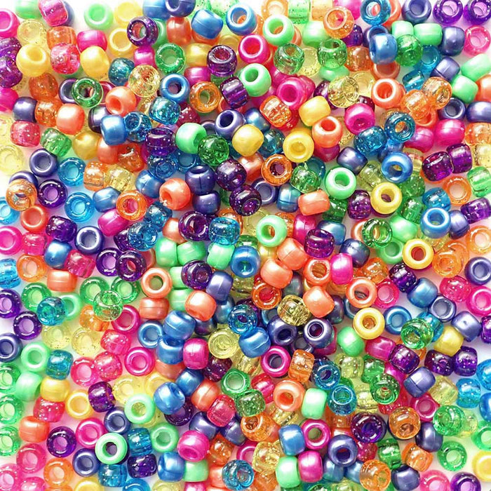 Sparkle & Shimmer Mix Plastic Pony Beads 6 x 9mm, 1500 beads