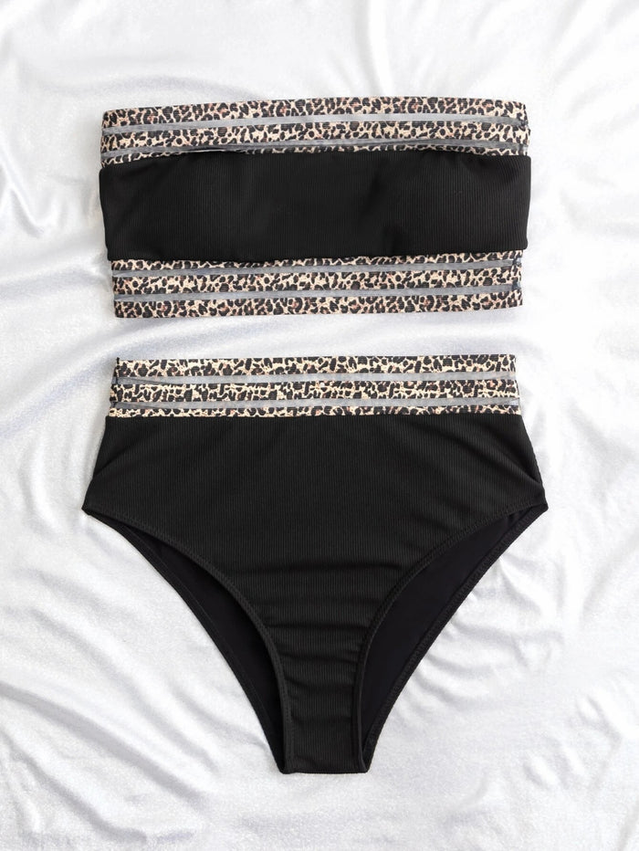 Split Swimsuit Leopard Splicing Strapless 🇬🇧