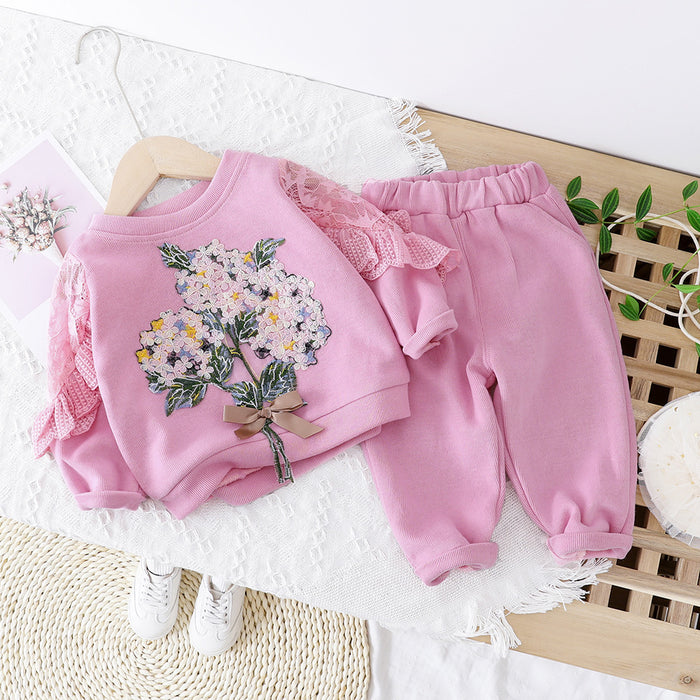 Spring And Autumn Girls' Clothing Baby Embroidered Lace Two Piece Set 🇨🇳