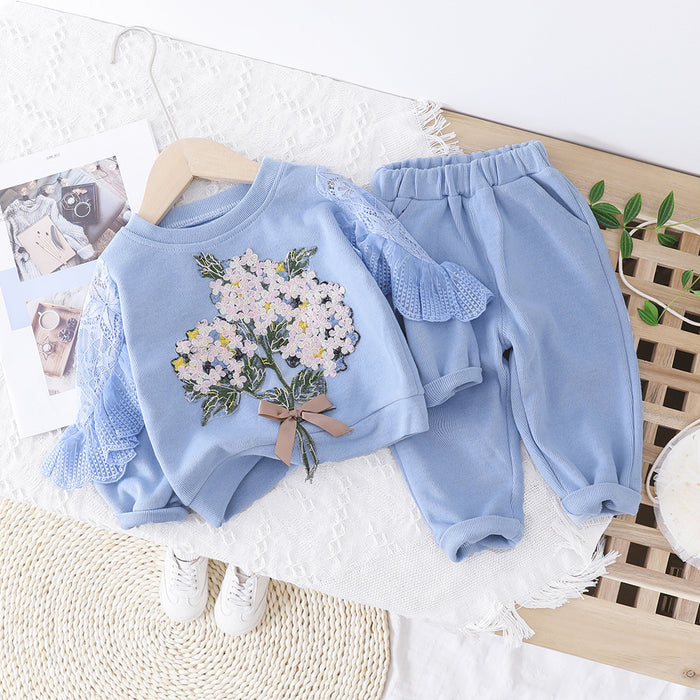 Spring And Autumn Girls' Clothing Baby Embroidered Lace Two Piece Set 🇨🇳