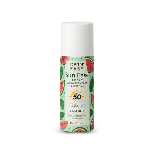 Derm Ease Sun Ease Sunscreen Spray bottle on a white background