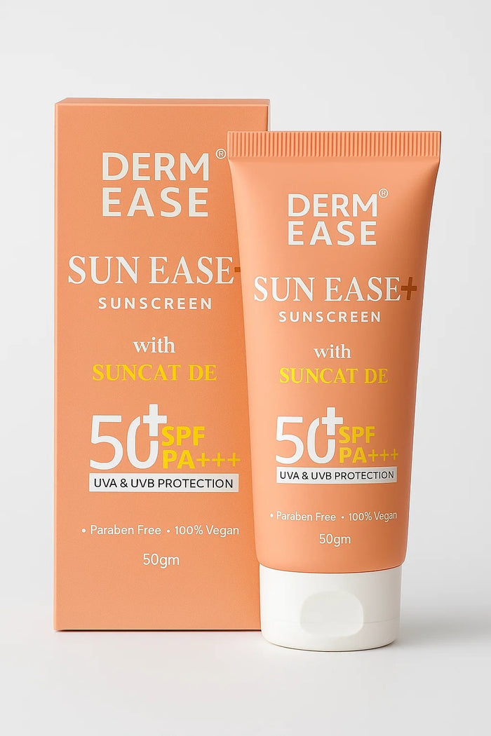 Derm Ease Sun Ease sunscreen tube and packaging on a white background