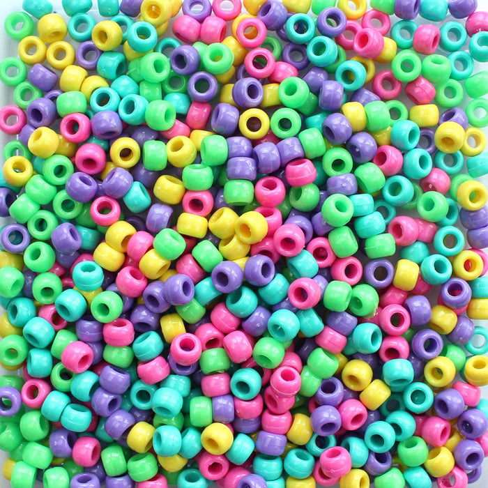 Sweetheart Opaque Mix Plastic Pony Beads 6 x 9mm, 1500 beads