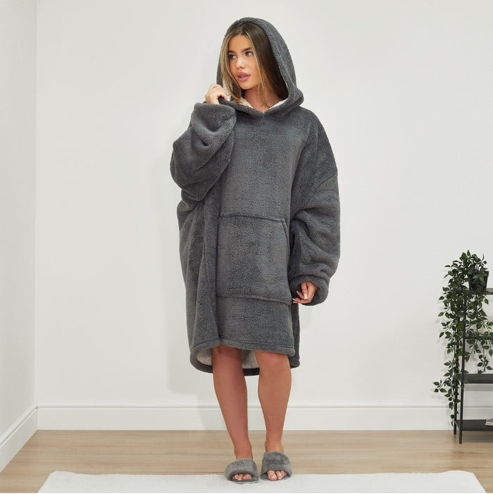 Teddy Fleece Sherpa Reverse Hoodie Blanket 🇬🇧