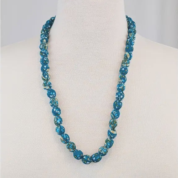 Turquoise Indian Fabric Handmade Beaded Necklace - Precious Sparkle
