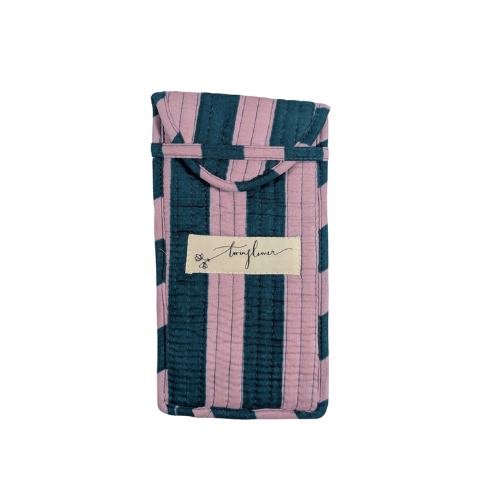 Twinflower Lilac & Blue Striped Print Quilted Glasses Case - Precious Sparkle