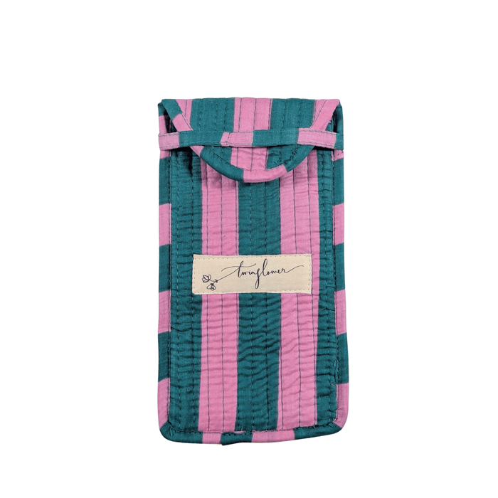 Twinflower Pink & Teal Striped Print Quilted Glasses Case - Precious Sparkle