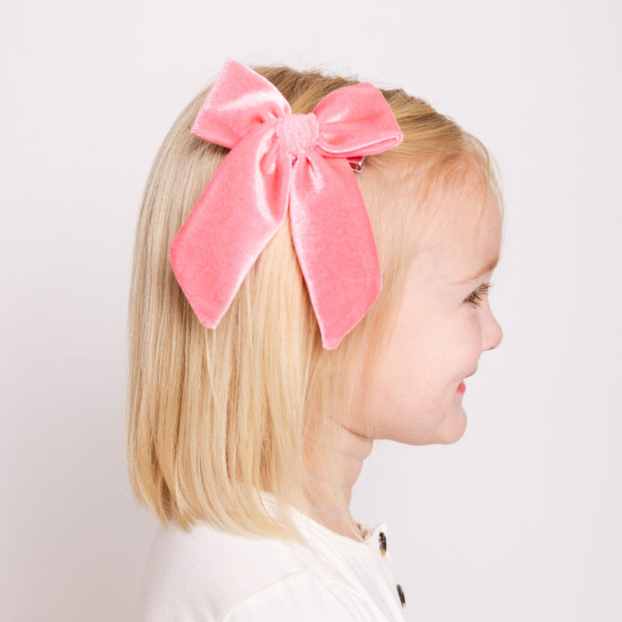 Velvet - Melon Pink Bow Sash Clip
