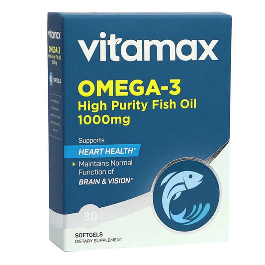 Vitamax Omega 3 1000 mg High Purity Fish Oil Softgels For Heart Health, Pack of 30's Vitamax