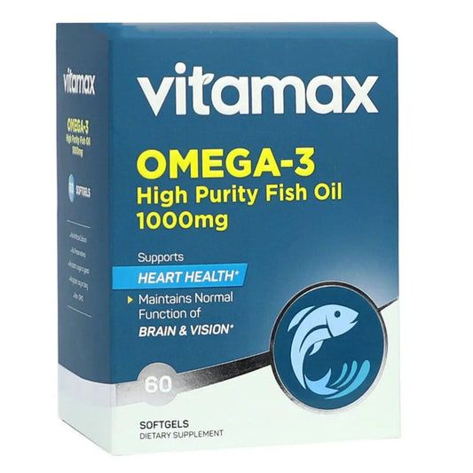 Vitamax Omega 3 1000 mg High Purity Fish Oil Softgels For Heart Health, Pack of 60's Vitamax