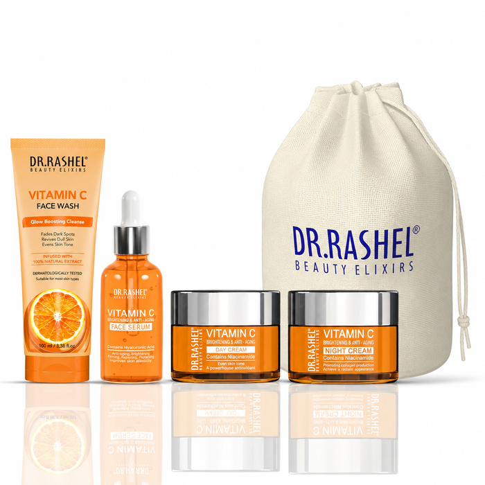 Vitamin C Skincare Combo Kit | Face Wash, Serum, Day Cream & Night Cream | For Bright & Glowing Skin with Pouch