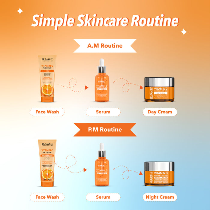 Vitamin C Skincare Combo Kit | Face Wash, Serum, Day Cream & Night Cream | For Bright & Glowing Skin with Pouch