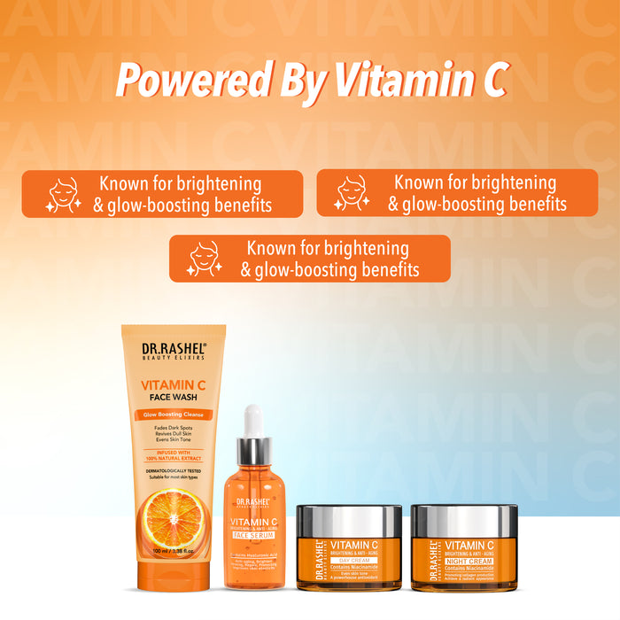 Vitamin C Skincare Combo Kit | Face Wash, Serum, Day Cream & Night Cream | For Bright & Glowing Skin with Pouch
