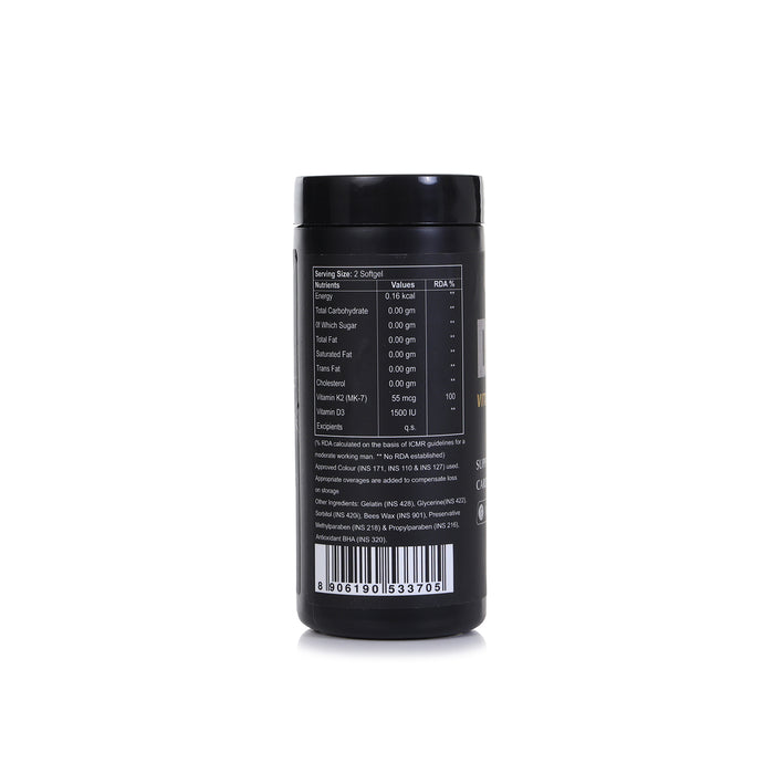 Black container with nutritional label on a white background